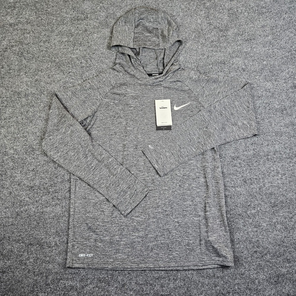 Nike Swim Hydroguard Hoodie Shirt Men M Dri-FIT Long Sleeve Hooded Gray NESSB669 - Picture 2 of 7